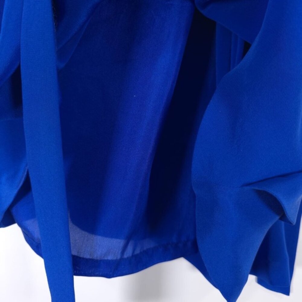 NWT ROBERT RODRIGUEZ 100% SILK One Shoulder Draped Ruffle Blue R804D42 Size 6 - Picture 8 of 11